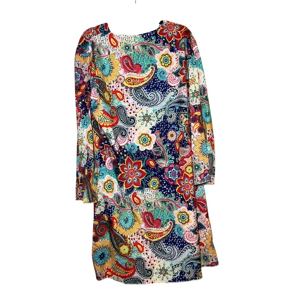 Paisley Floral Mini Dress Womens XL Multicolor New Boho Festival Bell Sleeve - Picture 7 of 10